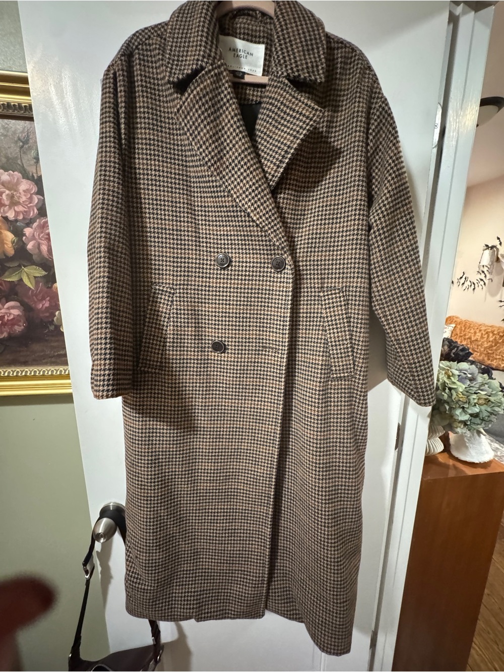 American Eagle houndstooth wool blend topcoat